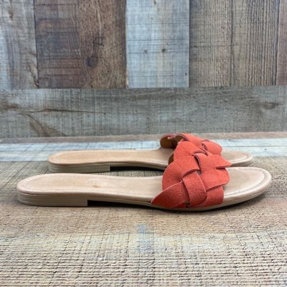 Mila Paoli Braided Suede Leather Flat Sandals Coral‎ Orange Womens 9.5 US